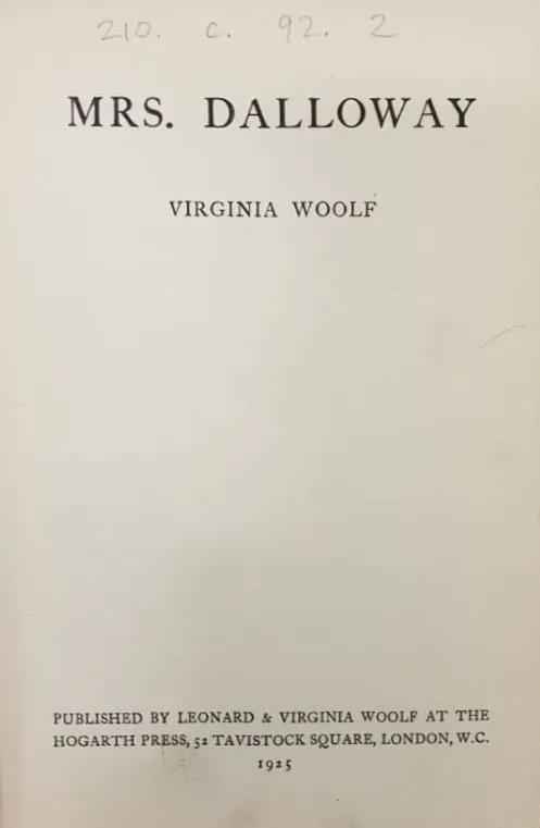 Title page of the 1925 first edition of Mrs. Dalloway