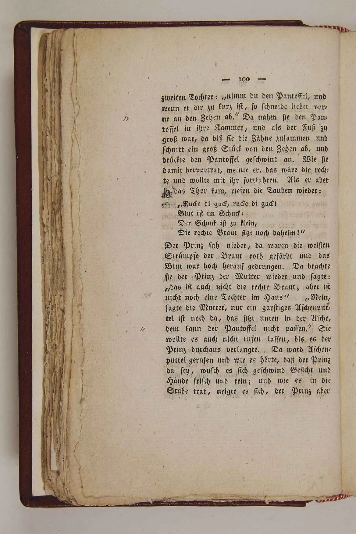 An open page of the 1812 first edition of the Grimms' Children's and Household Tales in gothic type