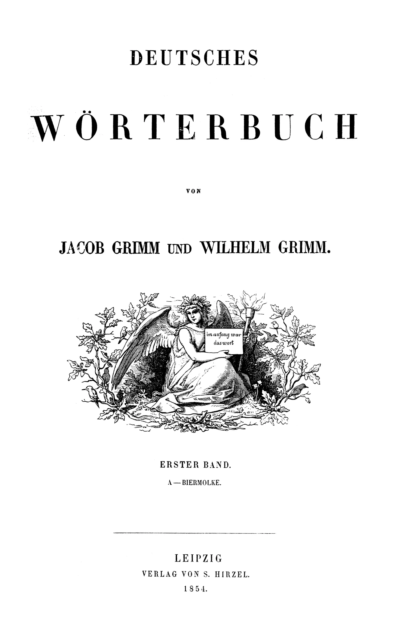 Title page of the first volume of the Grimms' Deutsches Worterbuch, Leipzig 1854