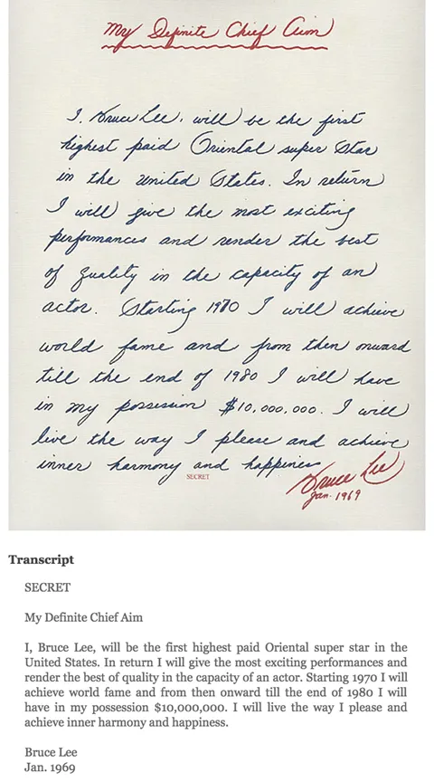 Journal Affirmation of Bruce Lee - My Definite Chief Aim 