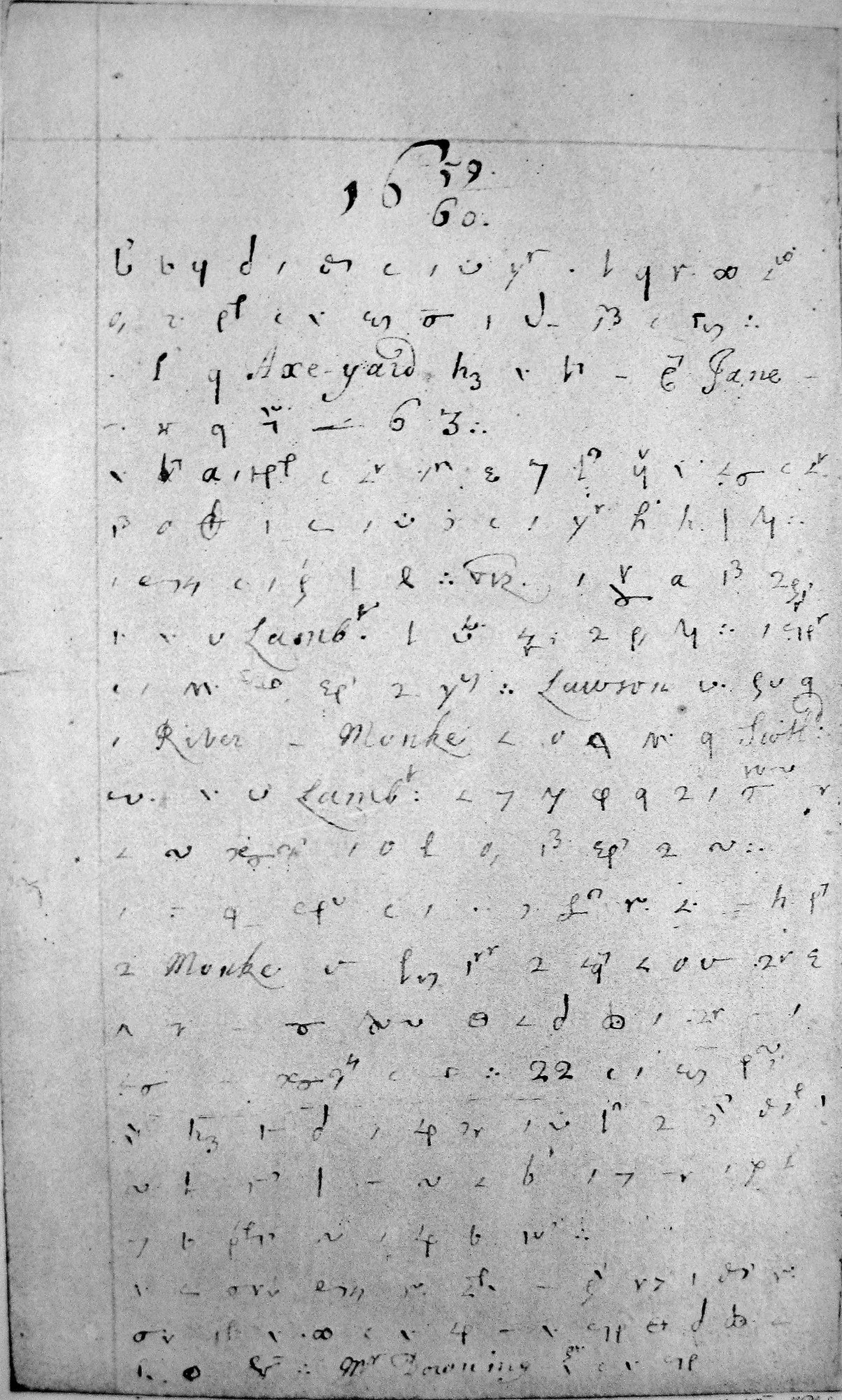 A full manuscript page of the Pepys diary written in dense shorthand